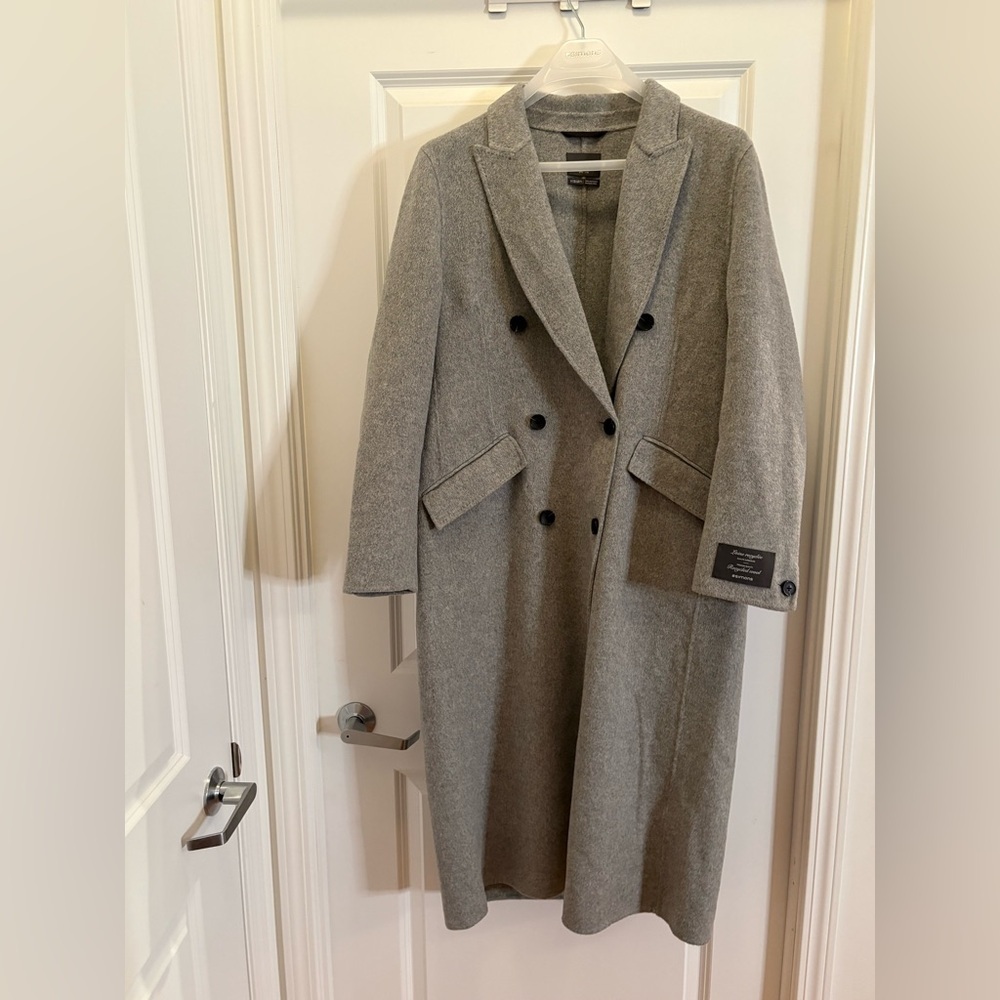 Simons Recycled Wool Blend Gray Double-Breasted Long Overcoat L/XL - Picture 4 of 14